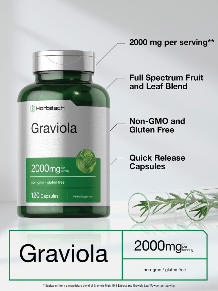 Graviola Capsules 2000mg | 120 Count | Non-GMO, Gluten Free | by Horbaach