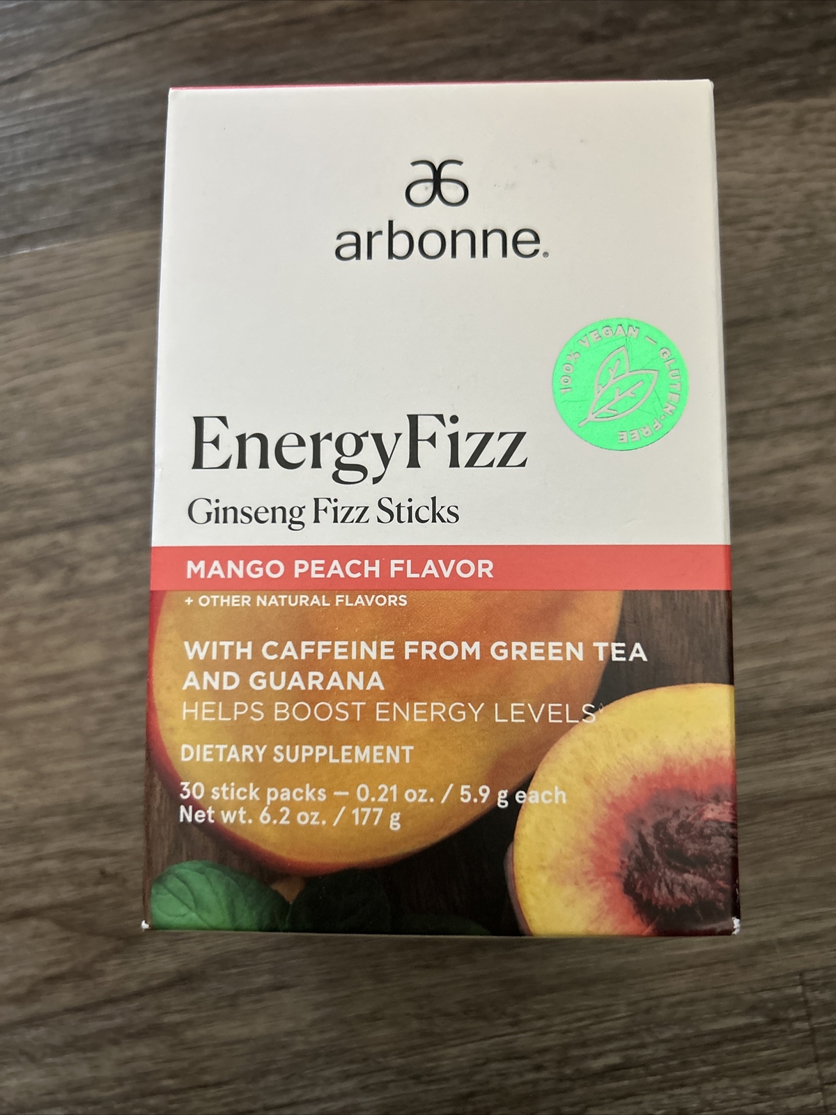 Arbonne Energy Fizz Ginseng Fizz Sticks Mango Peach Flavor Brand New! 30 Stick