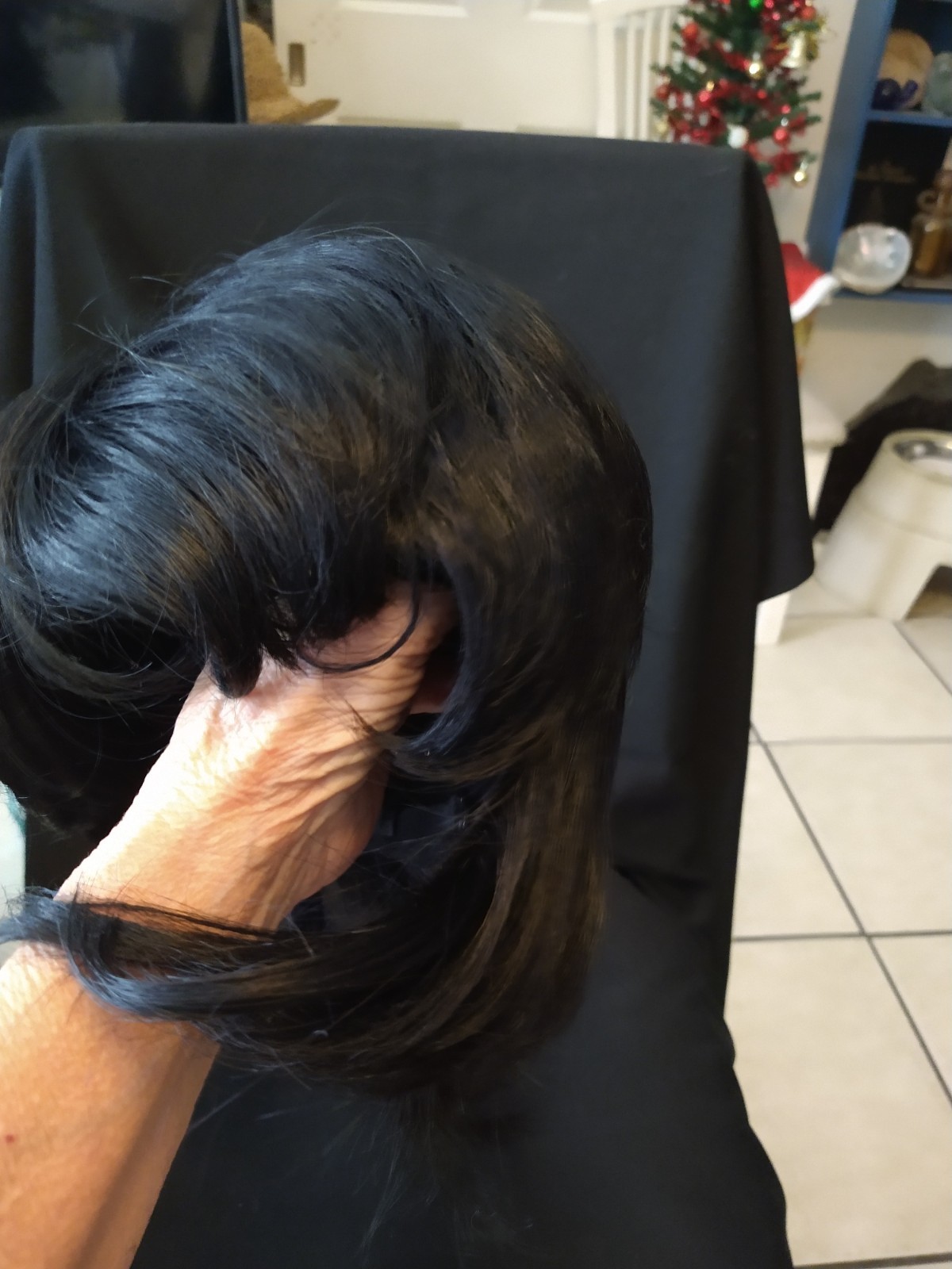 Black Synthetic Layered Straight Clip-In Wig Classic Cap One Size Large