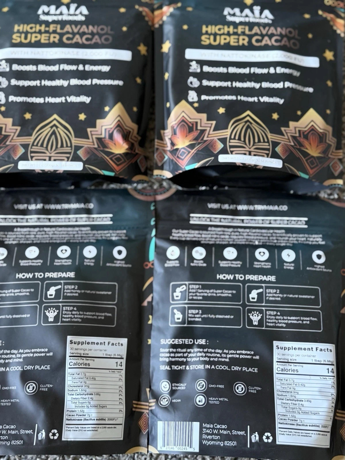 4 x MAIA High-Flavanol Super Cacao Cardiovascular Superfood 30 Servings Genuine