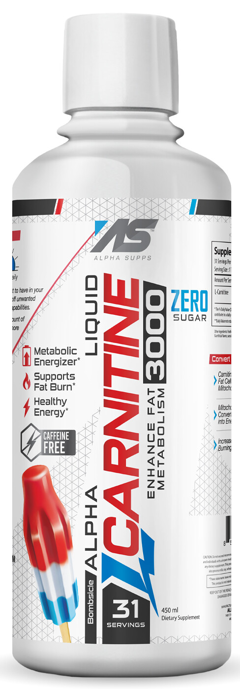 Alpha Supps L Carnitine 3000 mg Liquid Fat Burn Energy / Metabolism Boost 16 oz