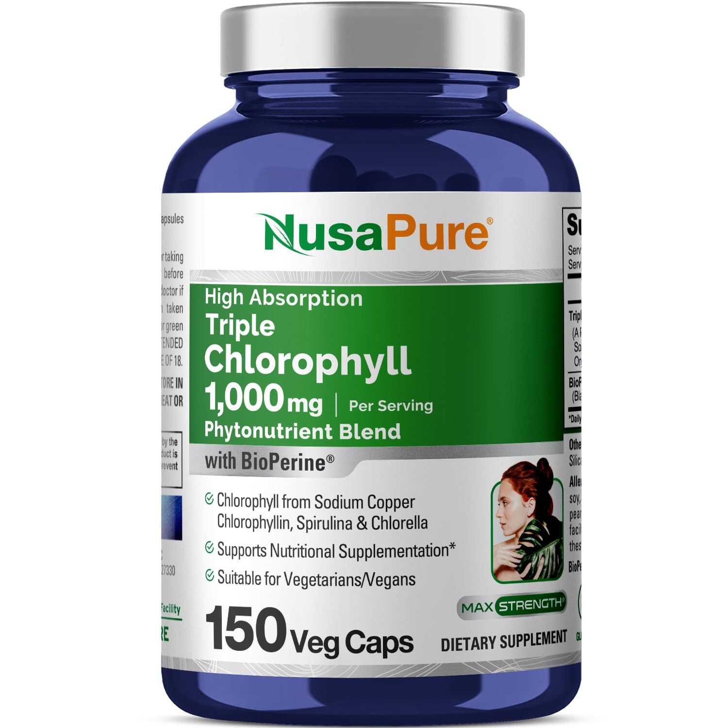 NusaPure Triple Chlorophyll Complex 1000 mg Vegan Capsules, Non-GMO