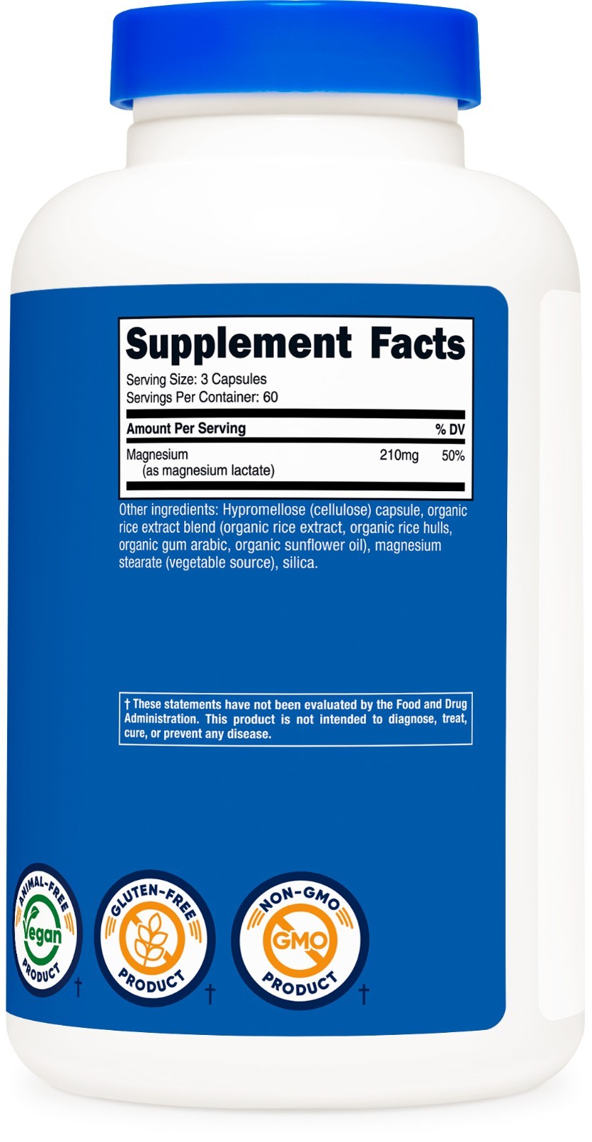 Nutricost Magnesium Lactate (210mg) 180 Capsules – Vegan, GMO-Free, Gluten-Free