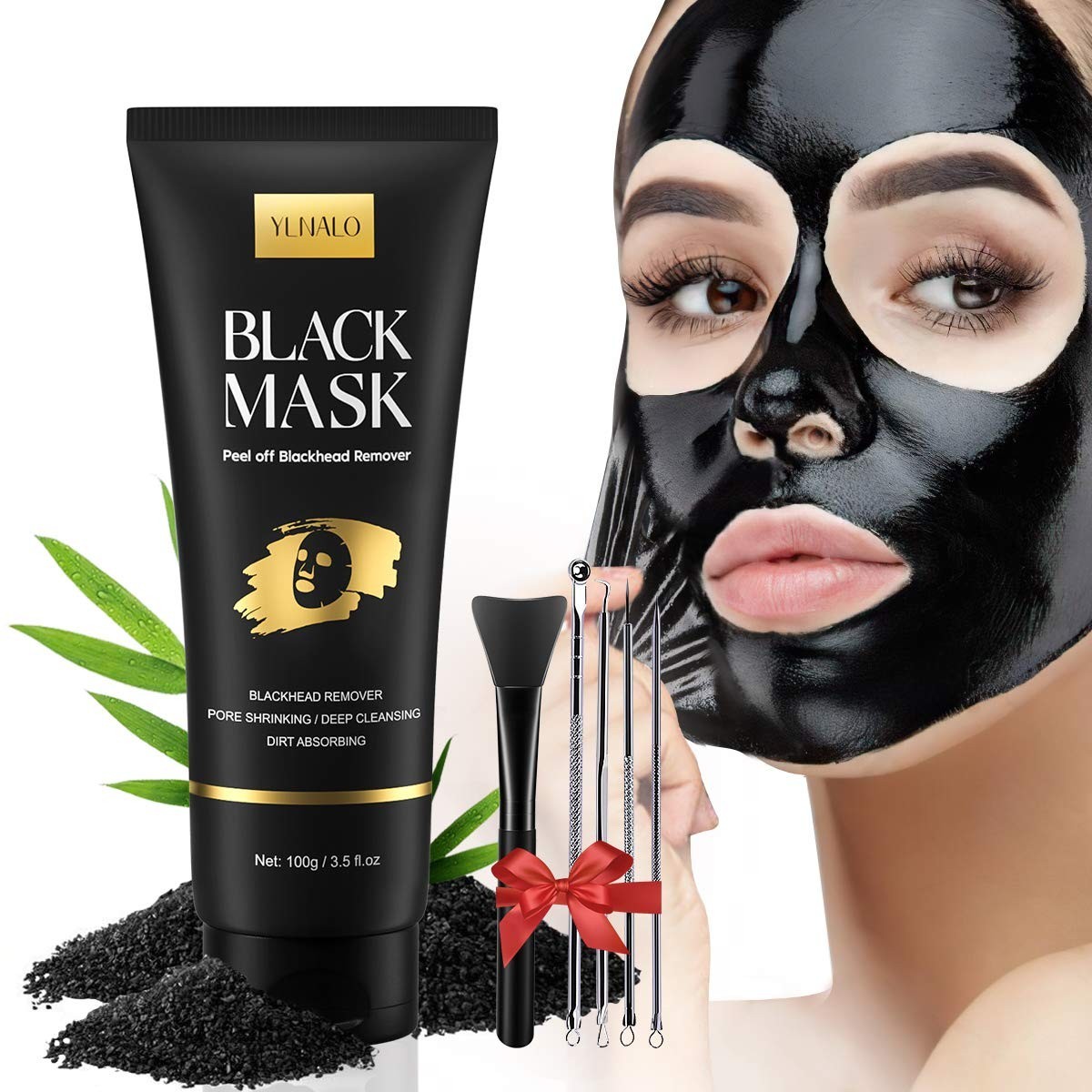 Blackhead Remover Mask, Charcoal Peel Off Face Mask with Brush and Pimple Extrac