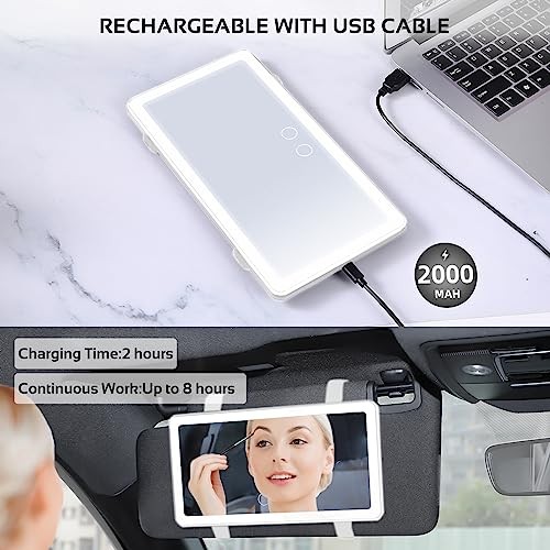 2PCS Car Sun Visor Vanity Mirror with 3 Light Modes & 80 LEDs, Frosted White