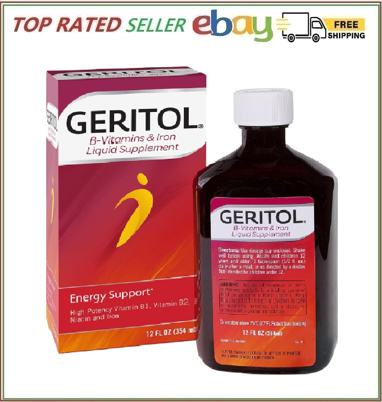 Geritol Liquid Multivitamin and Iron Supplement for Energy Support 12 Fl Oz
