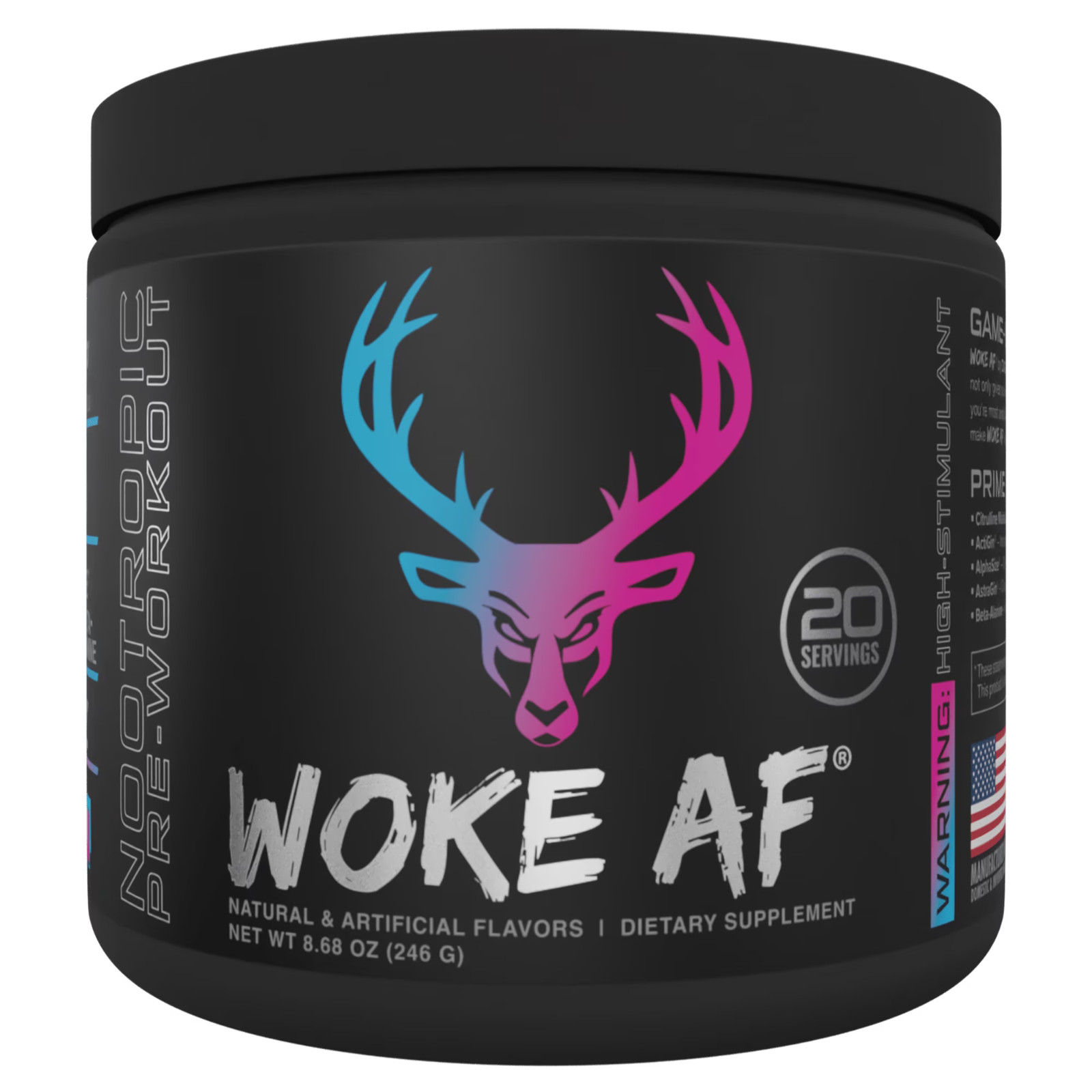 Bucked Up Woke AF Pre Workout Powder Miami Flavor 333mg Caffeine 20 Servings