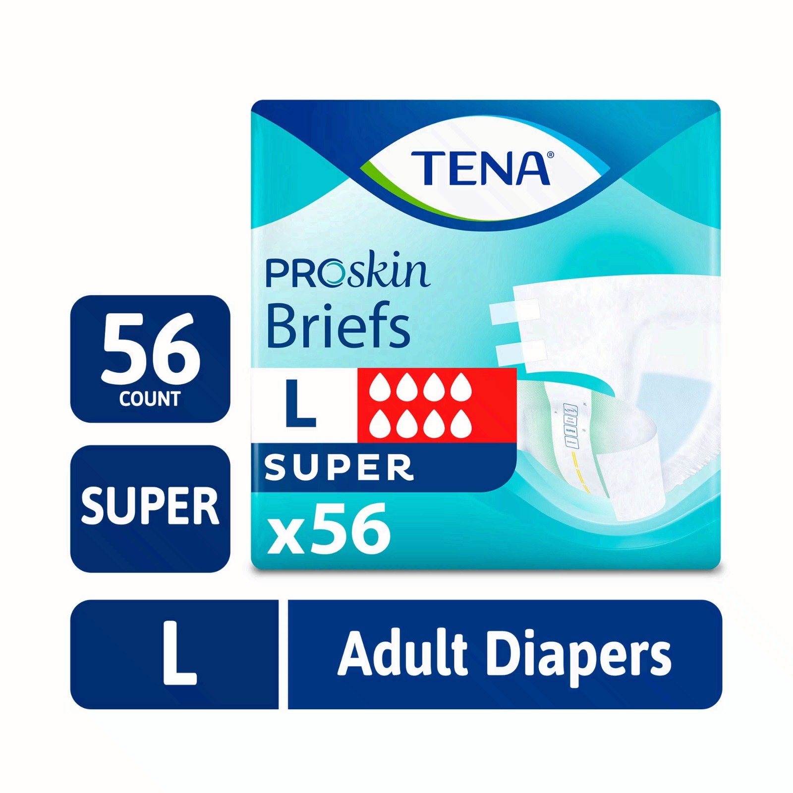 TENA ProSkin Unisex Adult Diapers, Super Absorbency, Large, 56 Count