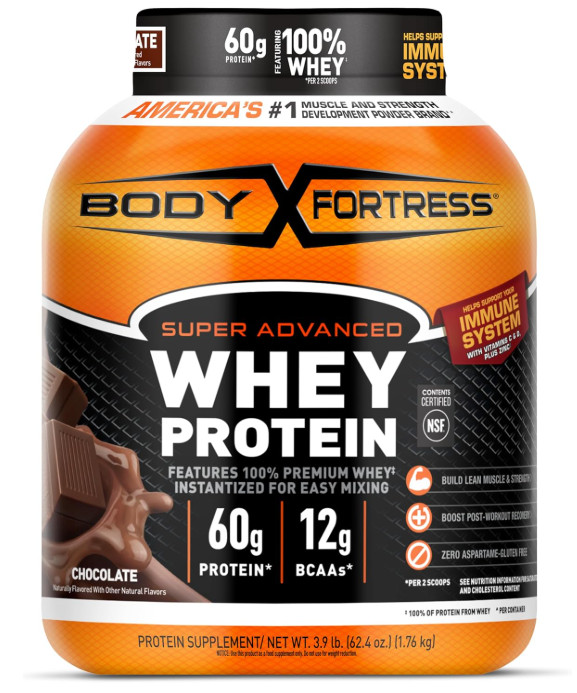 Body Fortress Super Advanced Whey Protein Powder, Chocolate, 3.9 lb