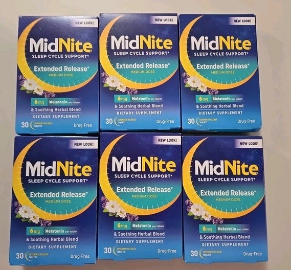 Lot of 6 MidNite Sleep Cycle 6mg Melatonin EXTENDED RELEASE 30 tablets New!
