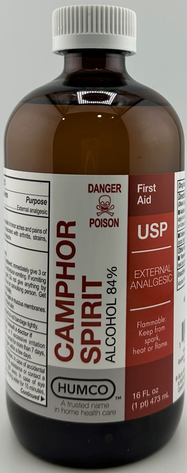 Humco Camphor Spirit 16oz Minor Ache Muscle Joint Pain Relief 84% Alcohol 16 OZ