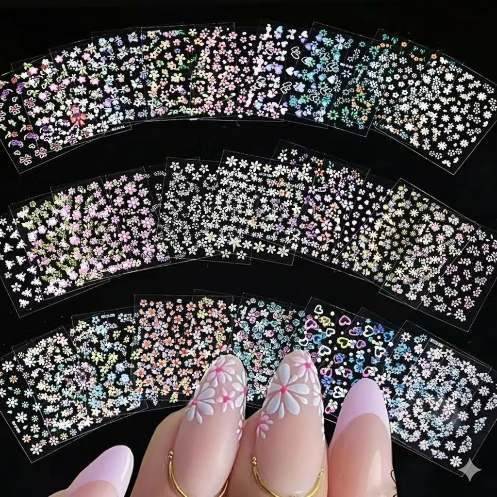 3D Nail Art Stickers Decals Self-Adhesive Flowers Designs DIY Tips Deco