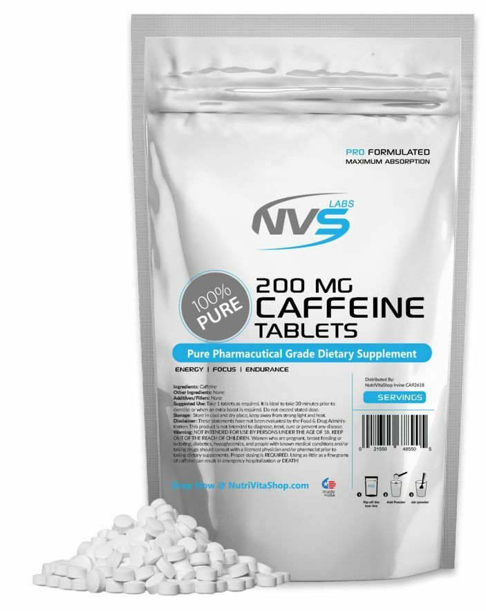CAFFEINE PILLS / TABLETS BY NVS Labs 200mg STRENGTH FOCUS ENERGY ALL SIZES USA