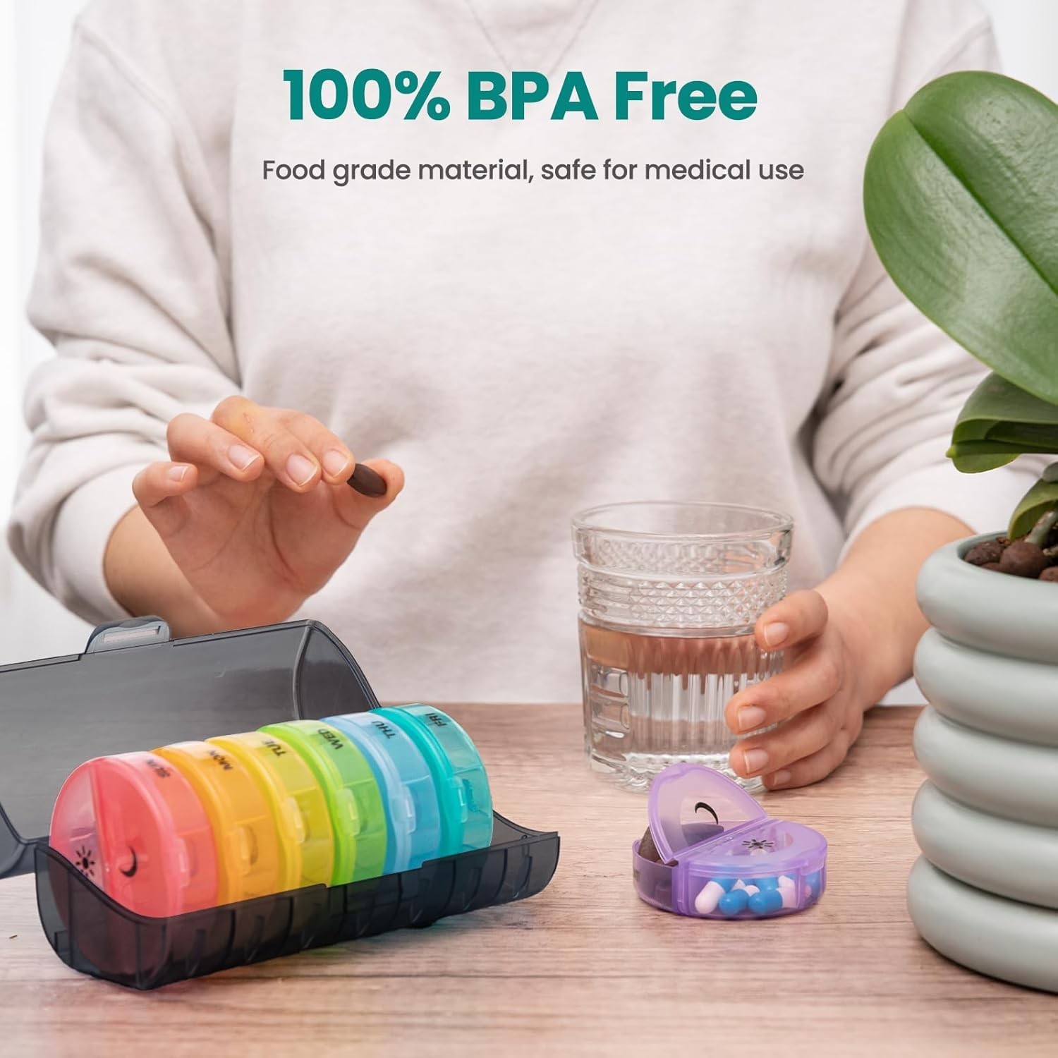 Durable 14-Compartment Pill Organizer for Safe Storage of Medications & Vitamins