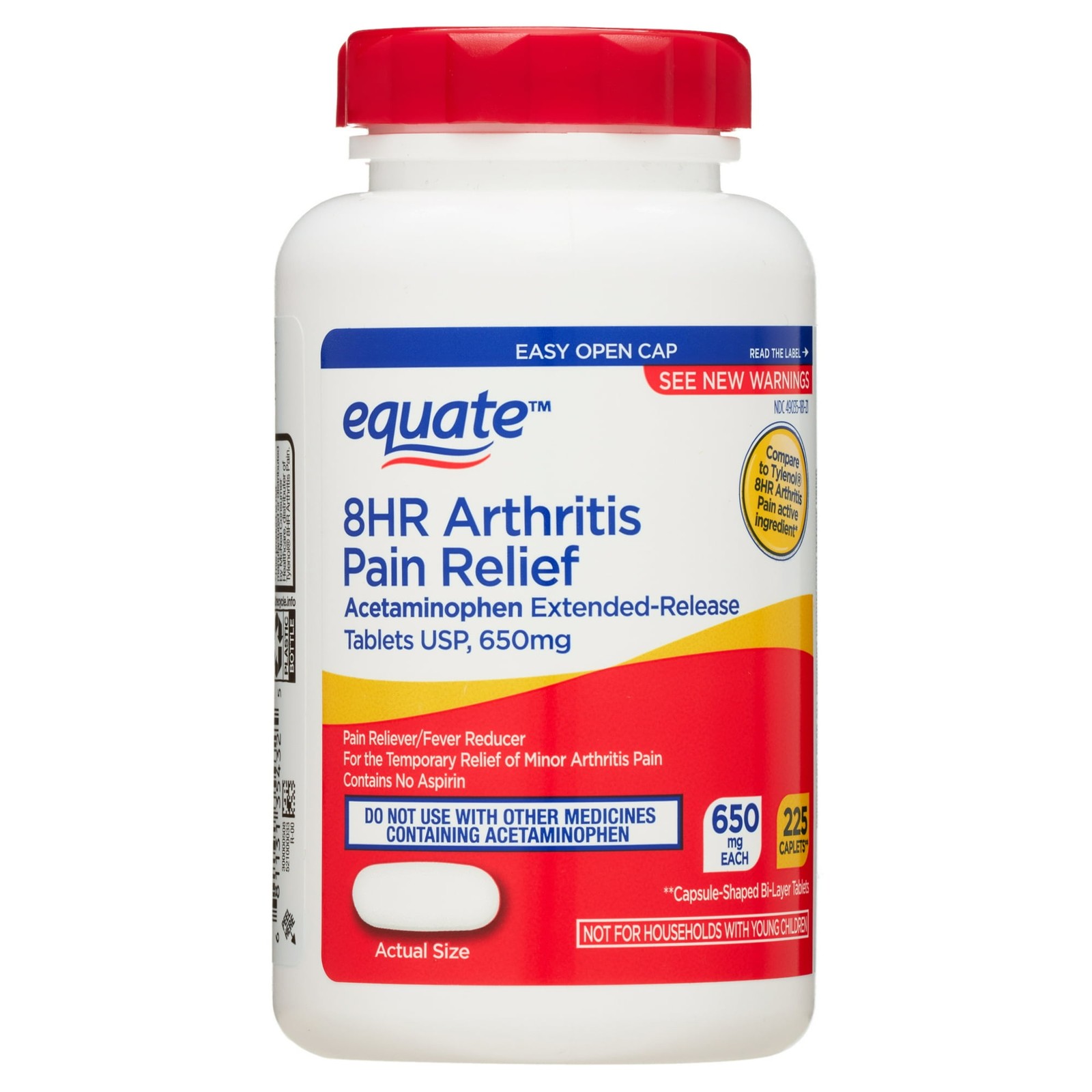 Equate 8HR Pain Relief Acetaminophen, Extended Release Tablets, 650 mg, 225 Ct