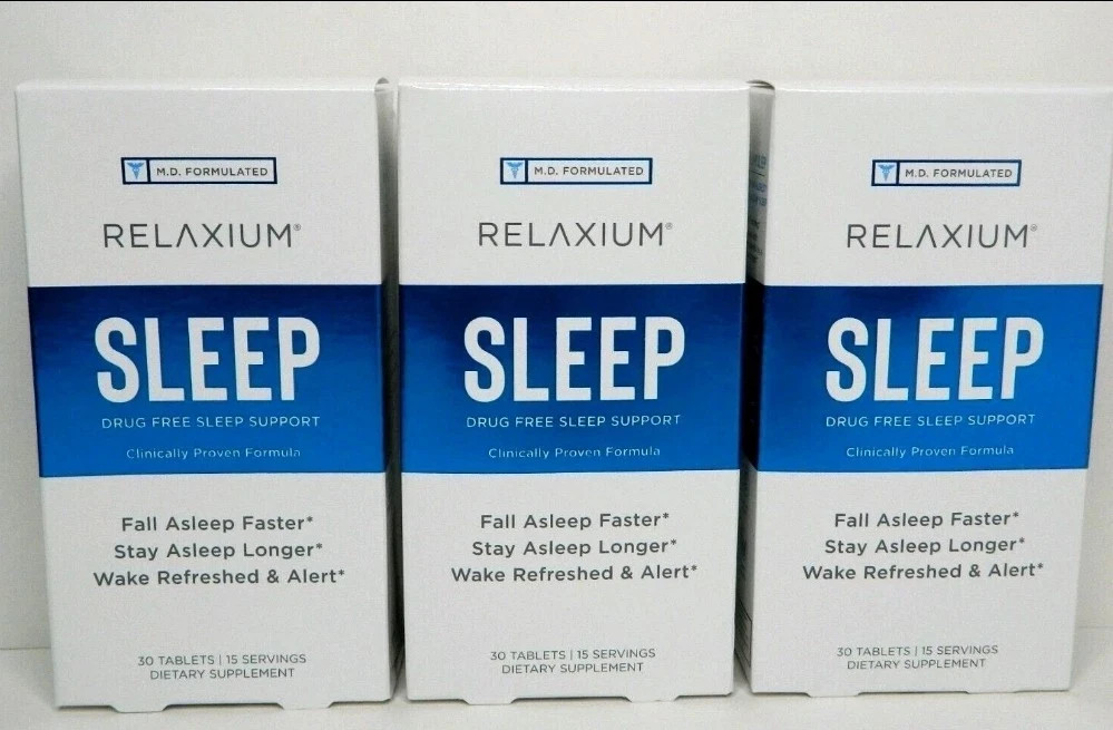 3 Pk Relaxium Natural Sleep Aid Non-Habit Forming 30 Tablets (90 total) Exp 9/27