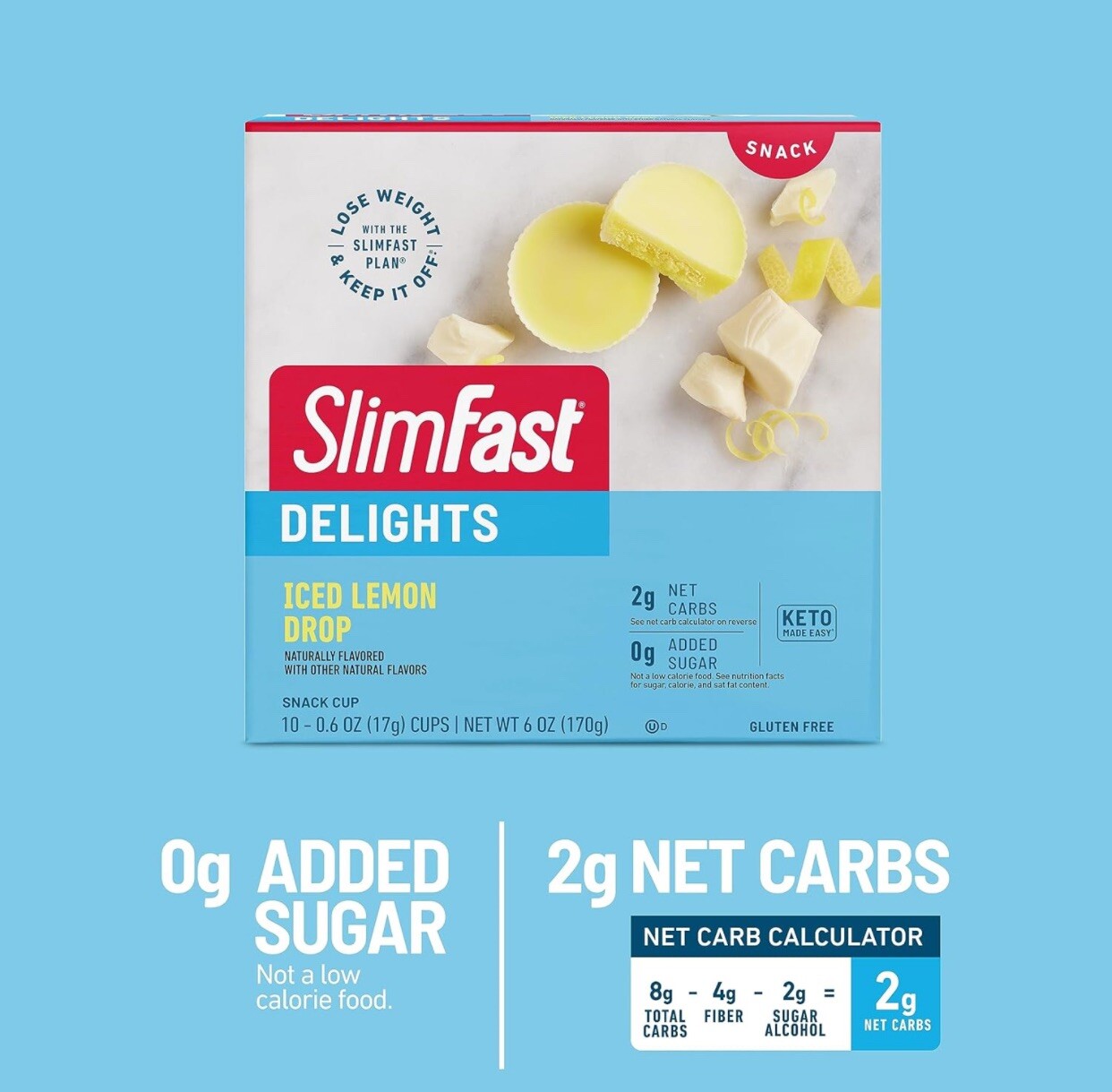 *4 Boxes**Slim Fast Delights Iced Lemon Drop Snack Cup (10 ct. Each)~Total 40 ct