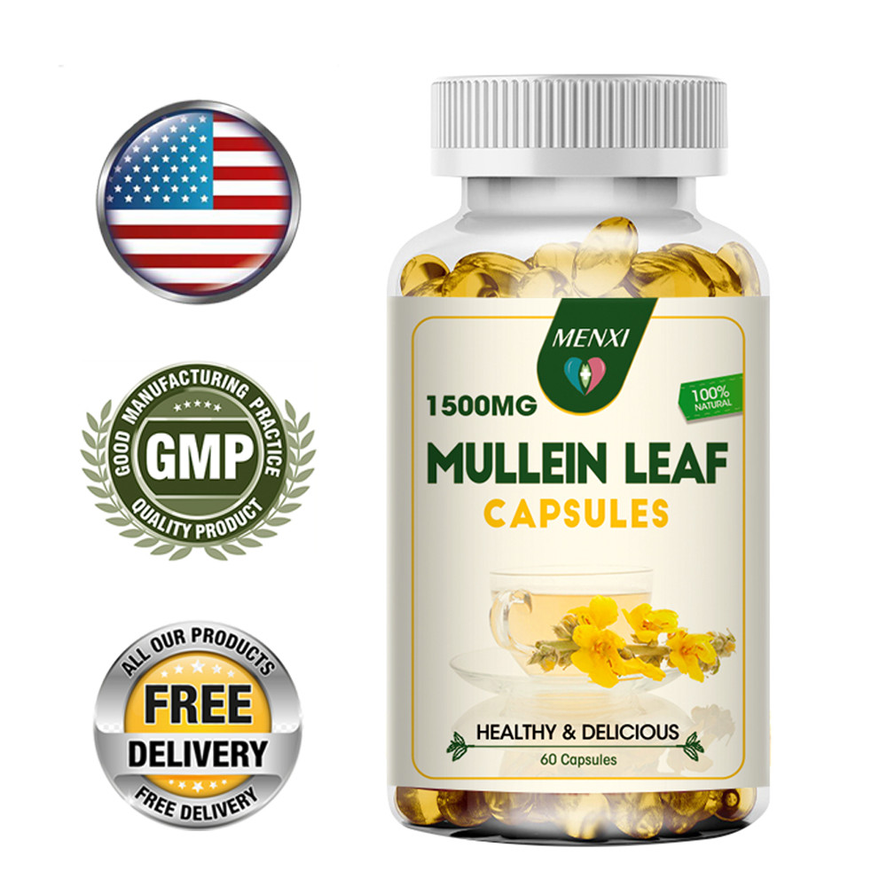 Mullein Leaf Capsules 1500Mg For Respiratory Health Lung Cleanse Detox 60 Pills