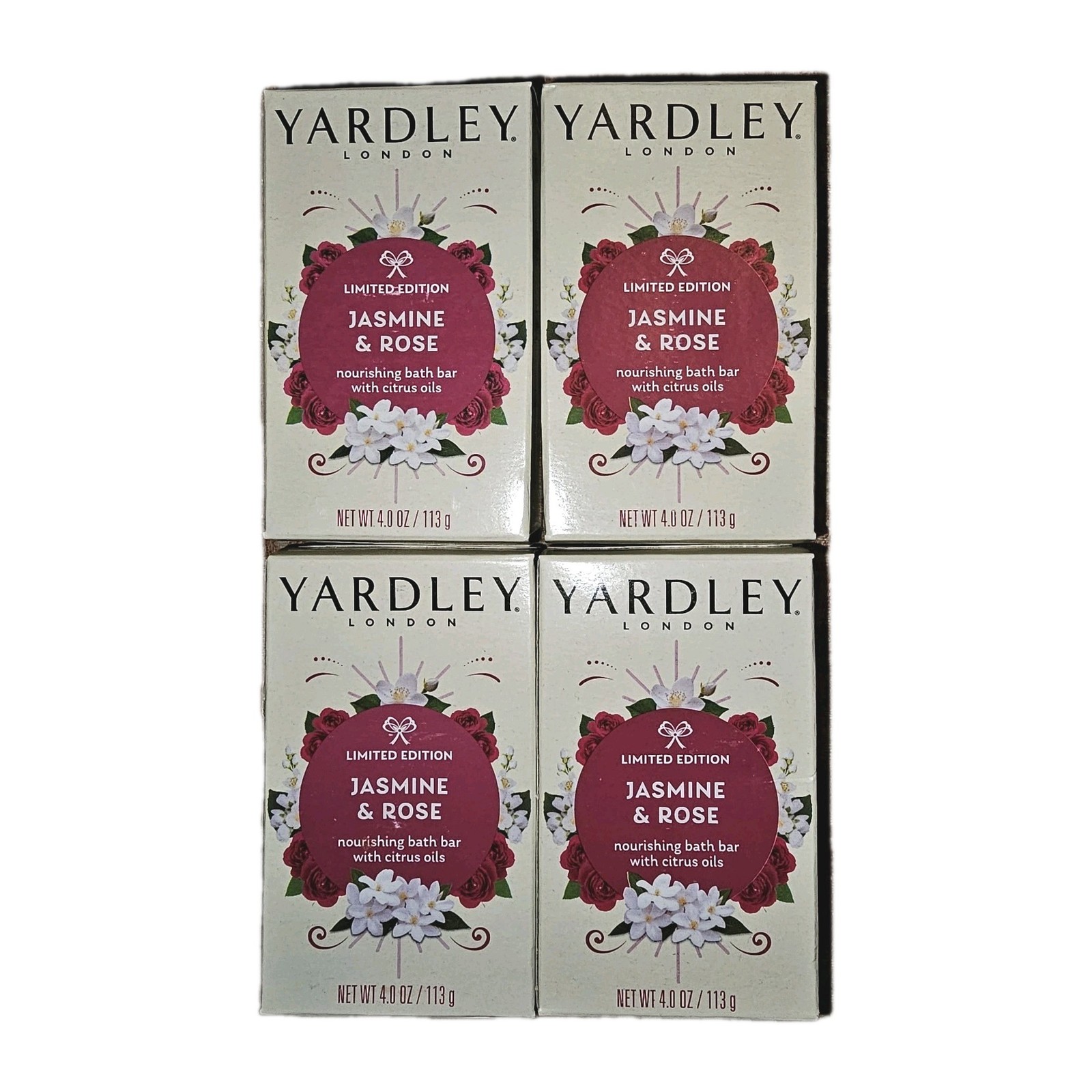 YARDLEY London Jasmine Rose Bath Bar 4 Pack Limited Edition Floral Soap 4oz