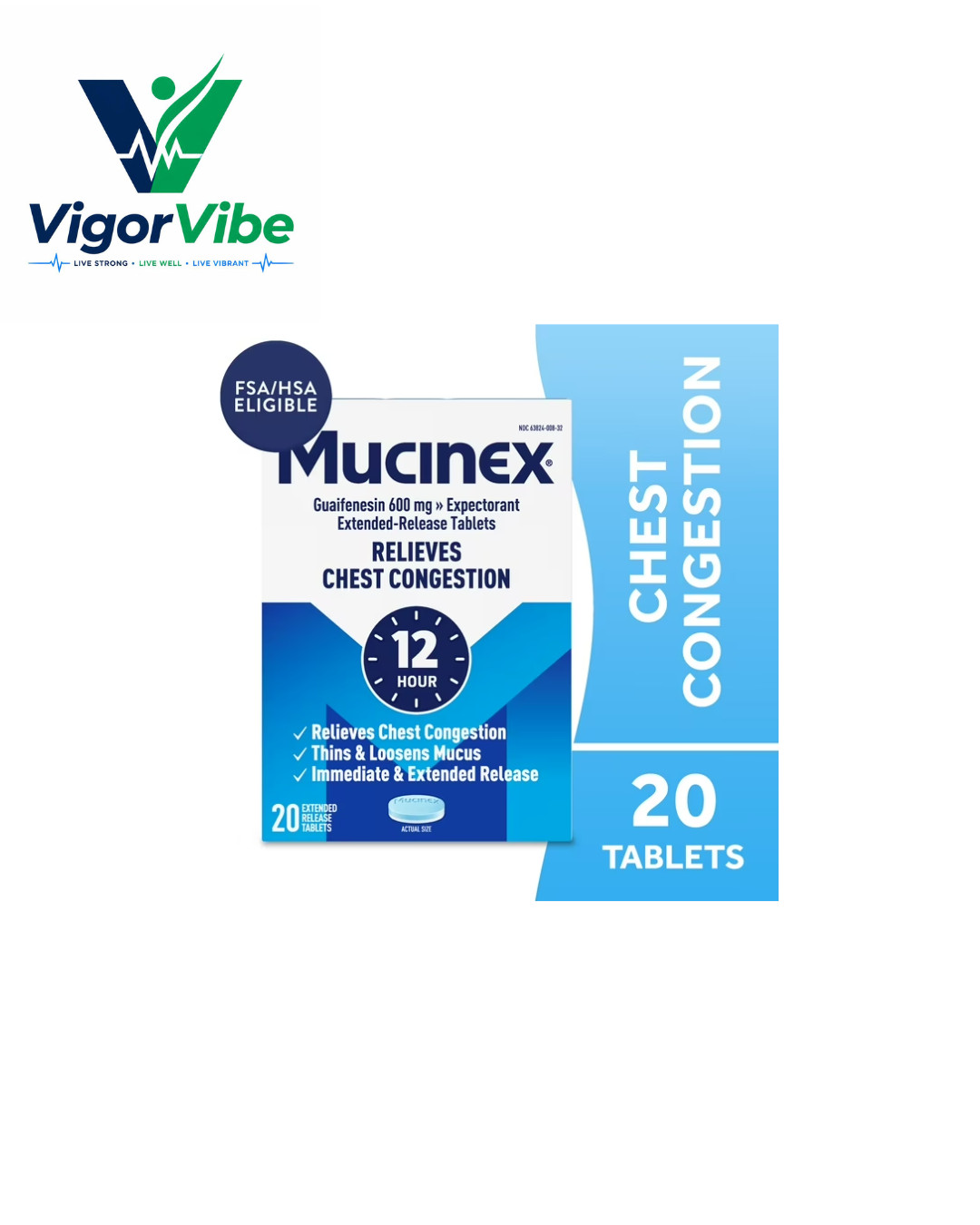 Mucinex 12 Hour Expectorant for Chest Congestion & Mucus Relief, 20 Tablets