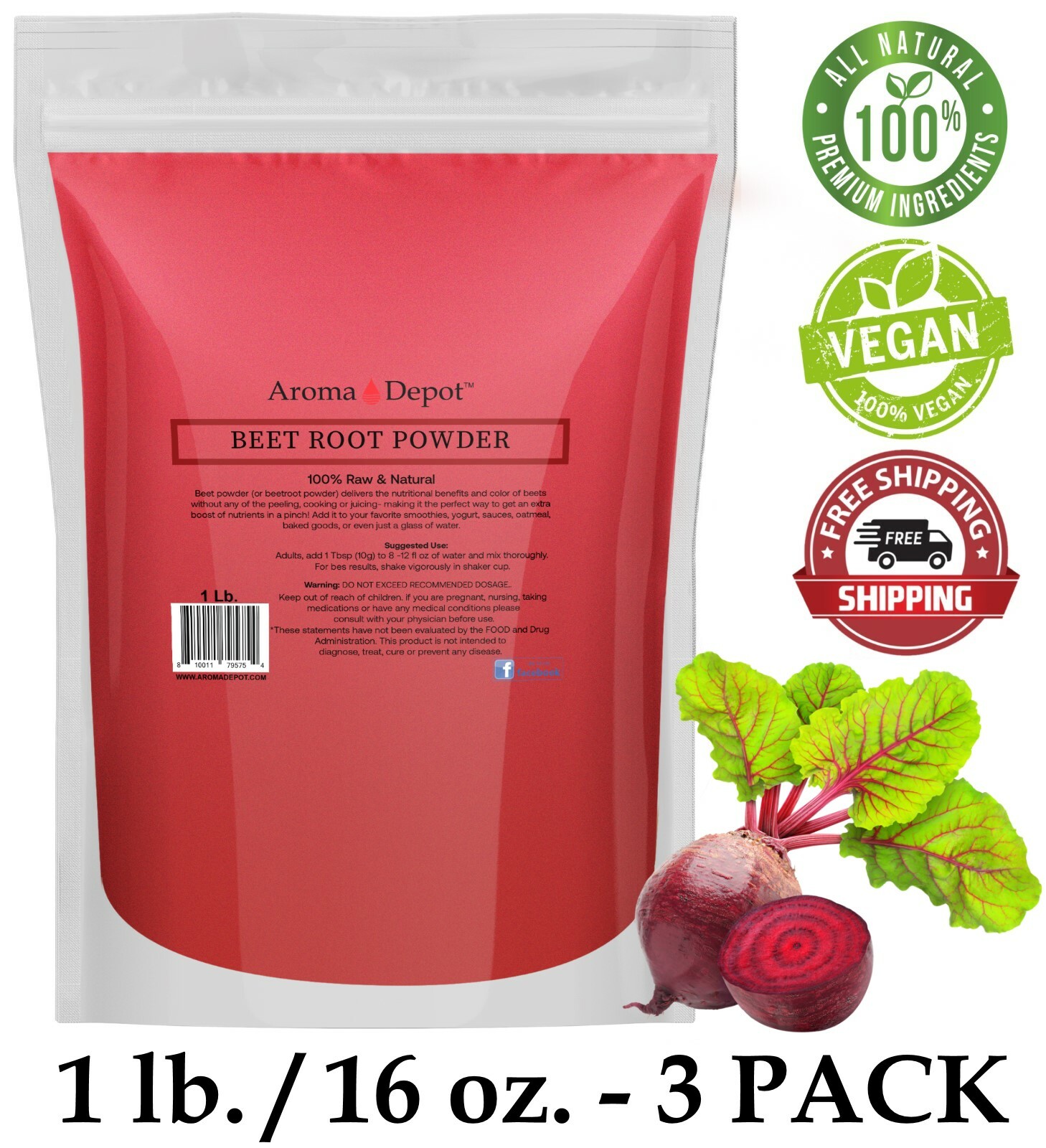 Beet Root Powder 3lbs (x3 – 1lb) Beta vulgaris Raw Non-GMO Super food Juice