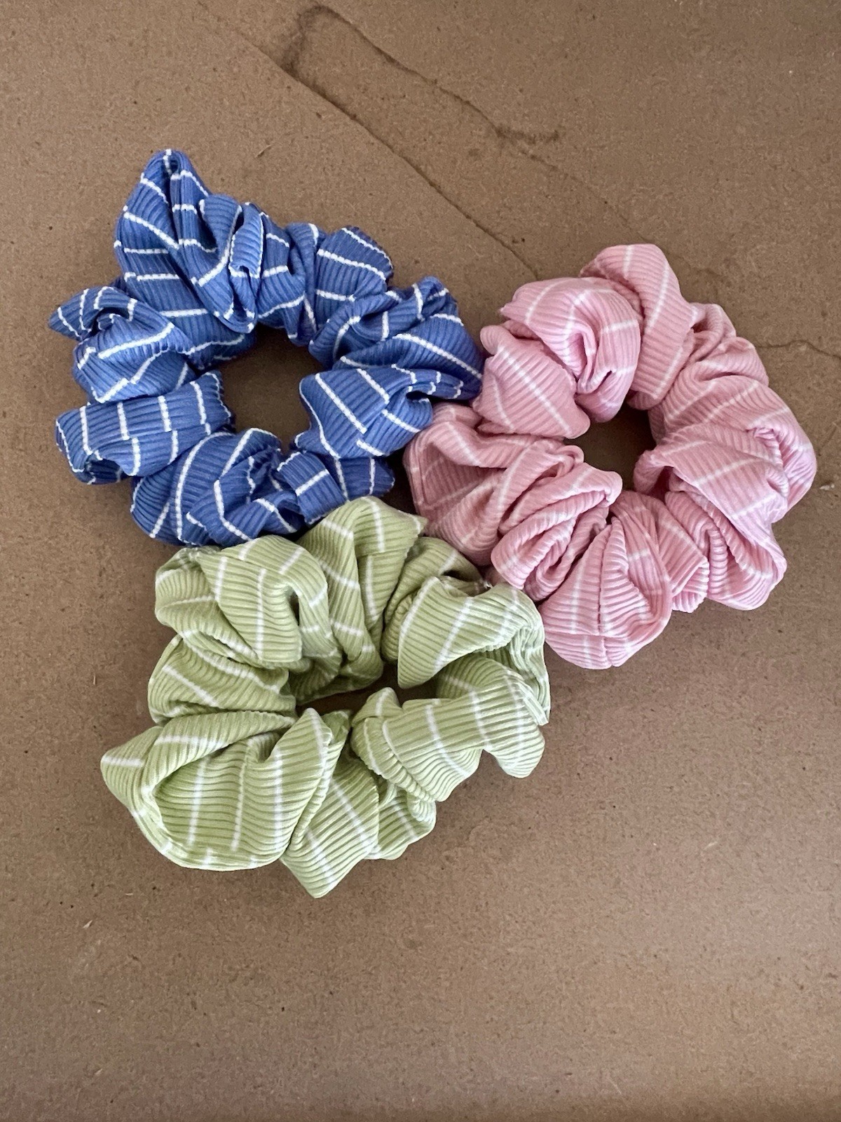 3-Pack Fabric Hair Scrunchies for Women, All Hair Types – Blue Pink Green