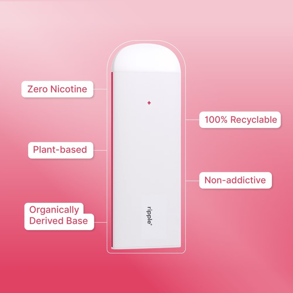 Ripple Strawberry Diffuser – 1,000 Puffs, 0% Nicotine, + Hibiscus & Açai