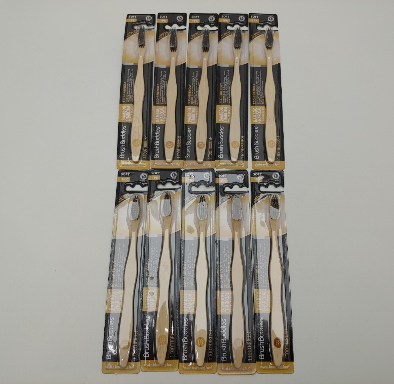 Brush Buddies Bamboo Toothbrush Charcoal Infused Soft Bristles, Eco-Friendly 10x