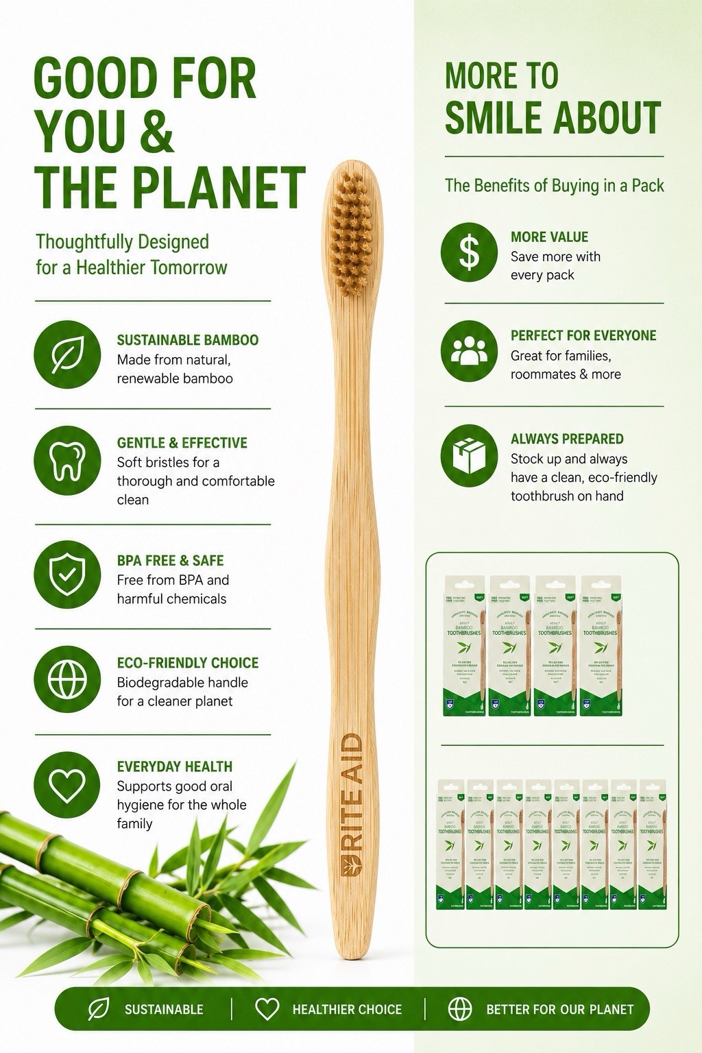 Rite Aid Holistic Health Adult Bamboo Toothbrushes Soft Bristles 4-Pack