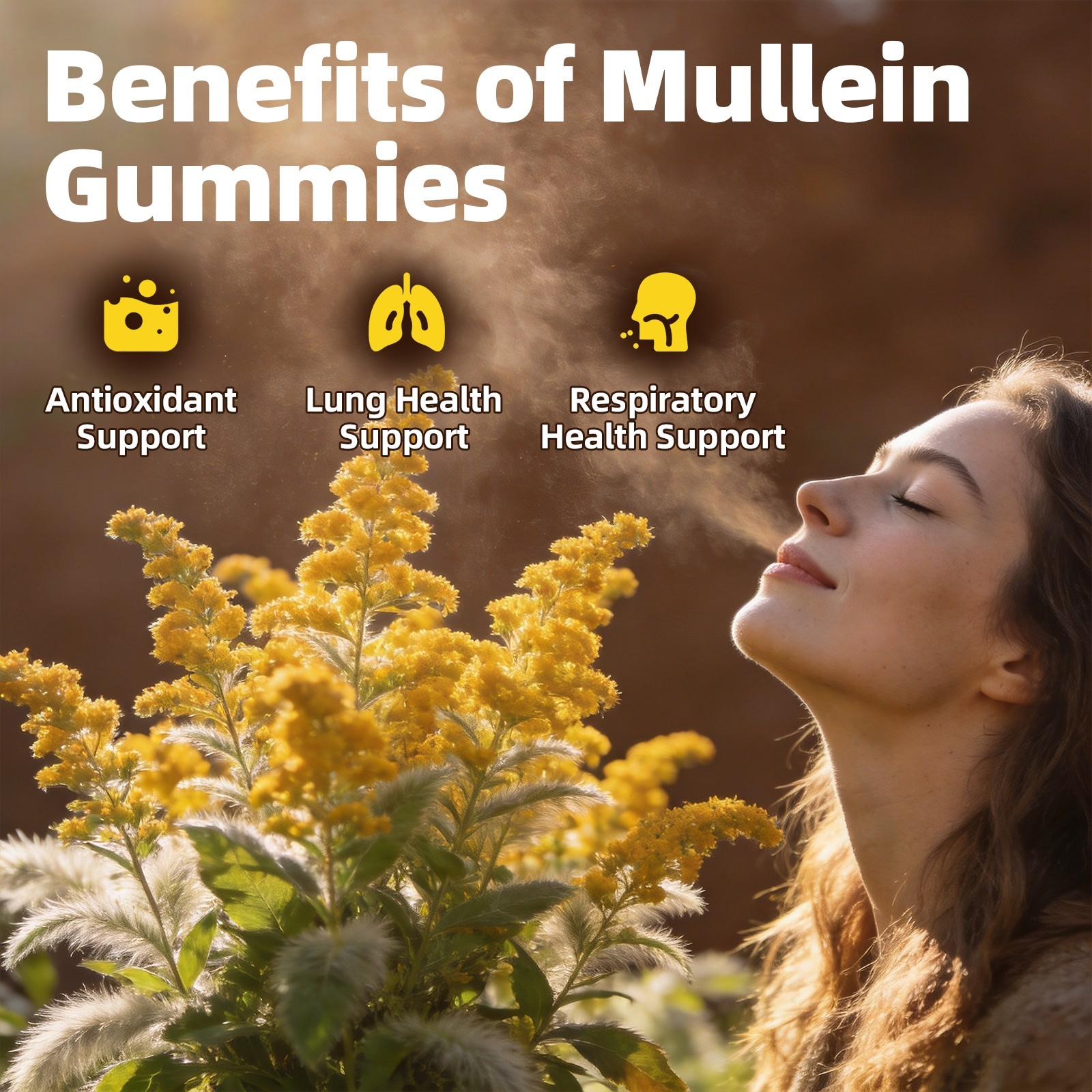 100% Natural Mullein Leaf Gummies Extra Strength Detox Cleanse Lung Health 60pcs