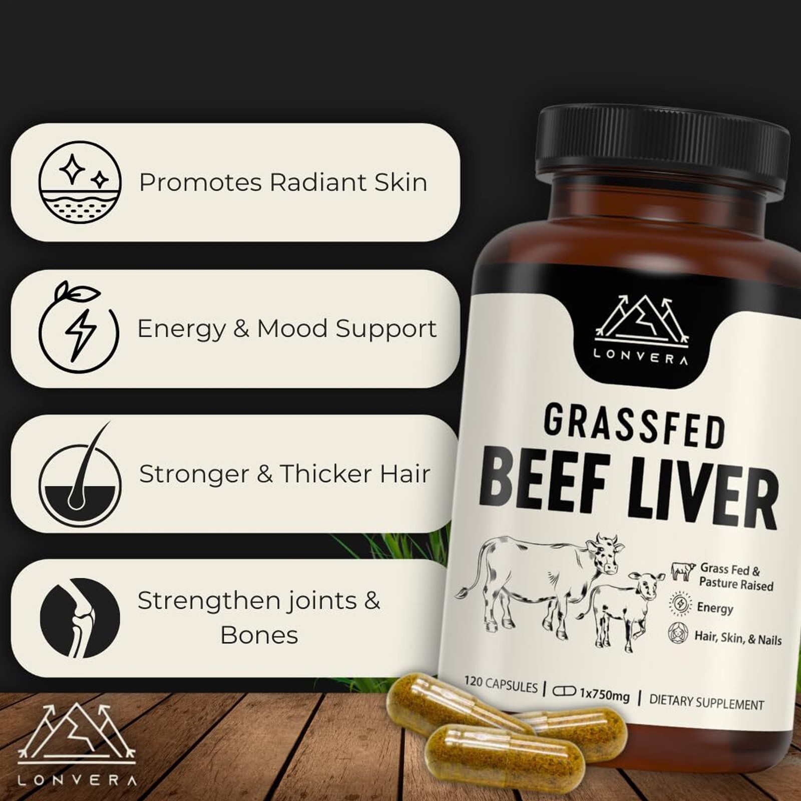 Grass Fed Beef Liver Capsules Dessicated Liver Nutritionalal Health Formula 120