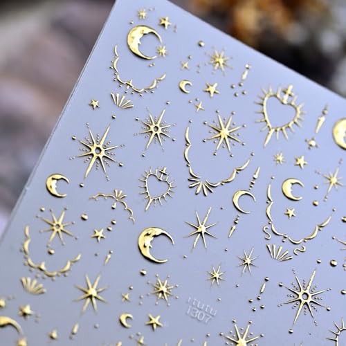 Gold Star Nail Stickers 5D Embossed Nail Art Stickers Decals with Gold Design-2