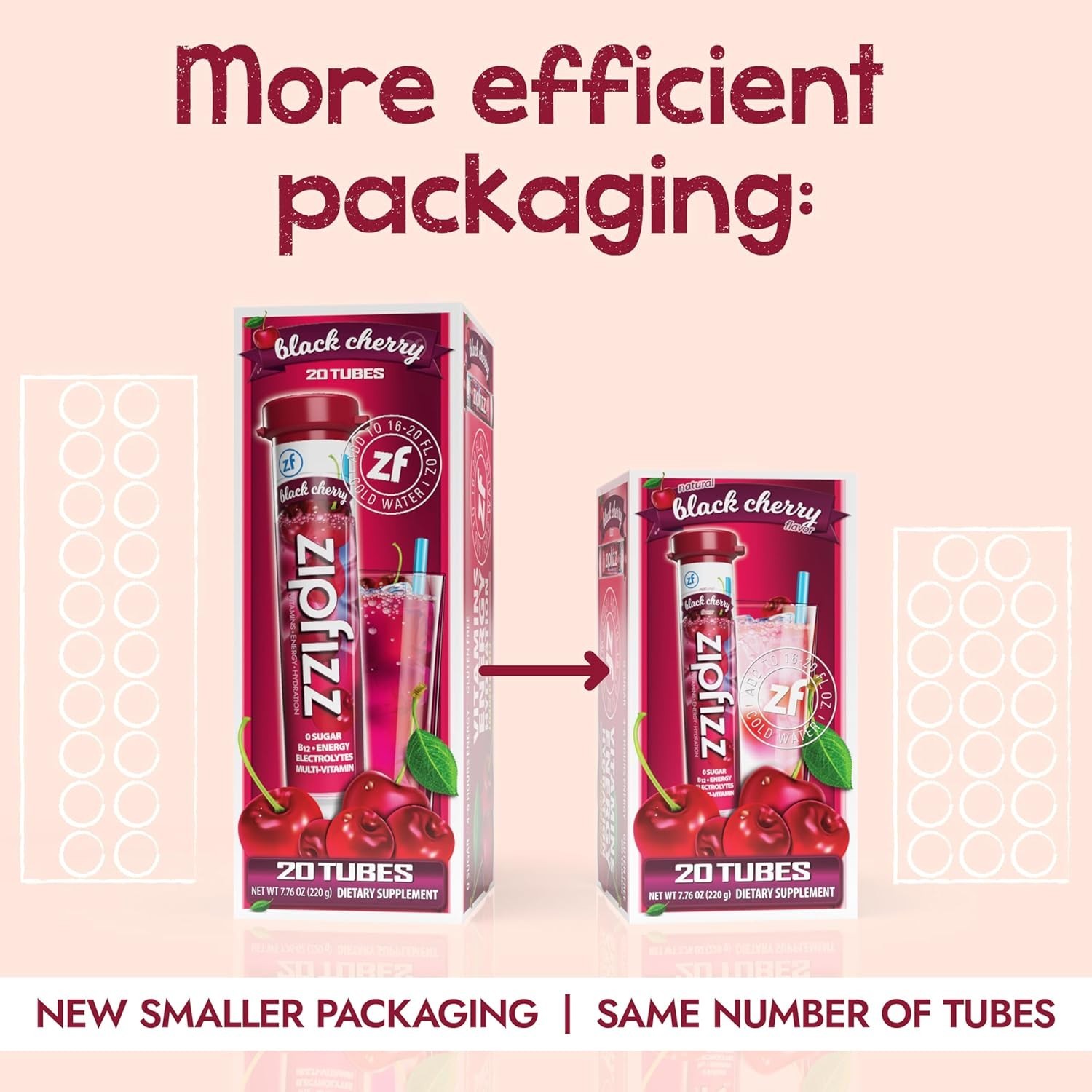 Zipfizz Daily Energy Drink Powder, Black Cherry, 20 Pack 3-in-1 Sustained Energ