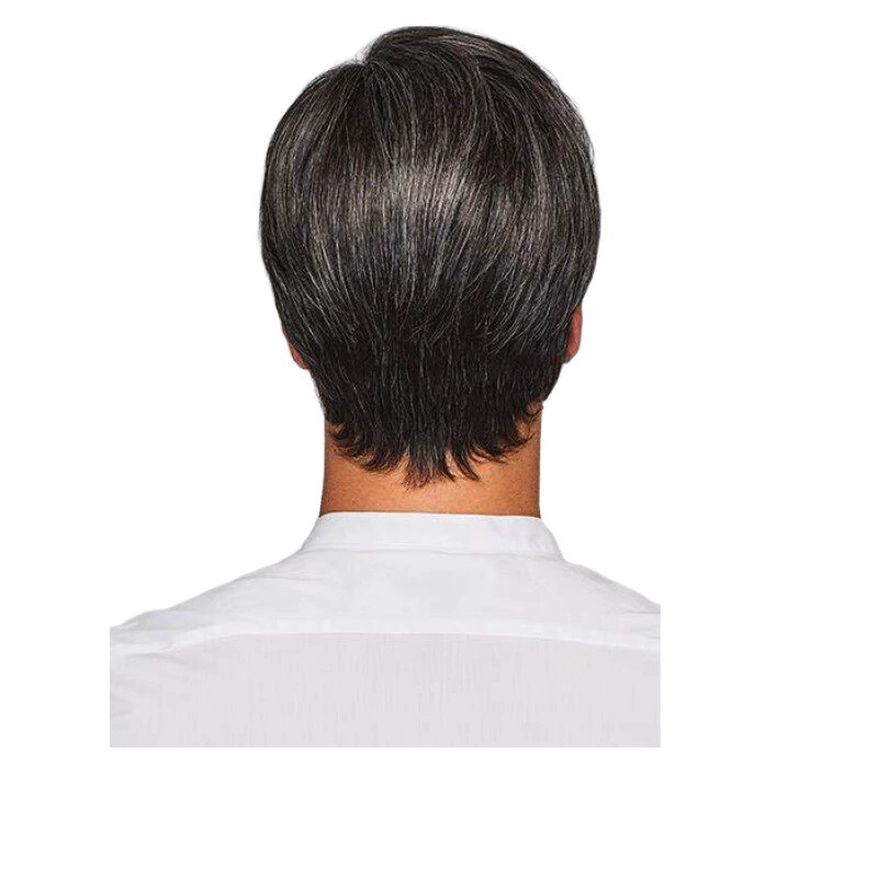 Short Black Gray Mixed Pixie Cut Wigs for Men Cosplay Wigs Boy Cut None Lace