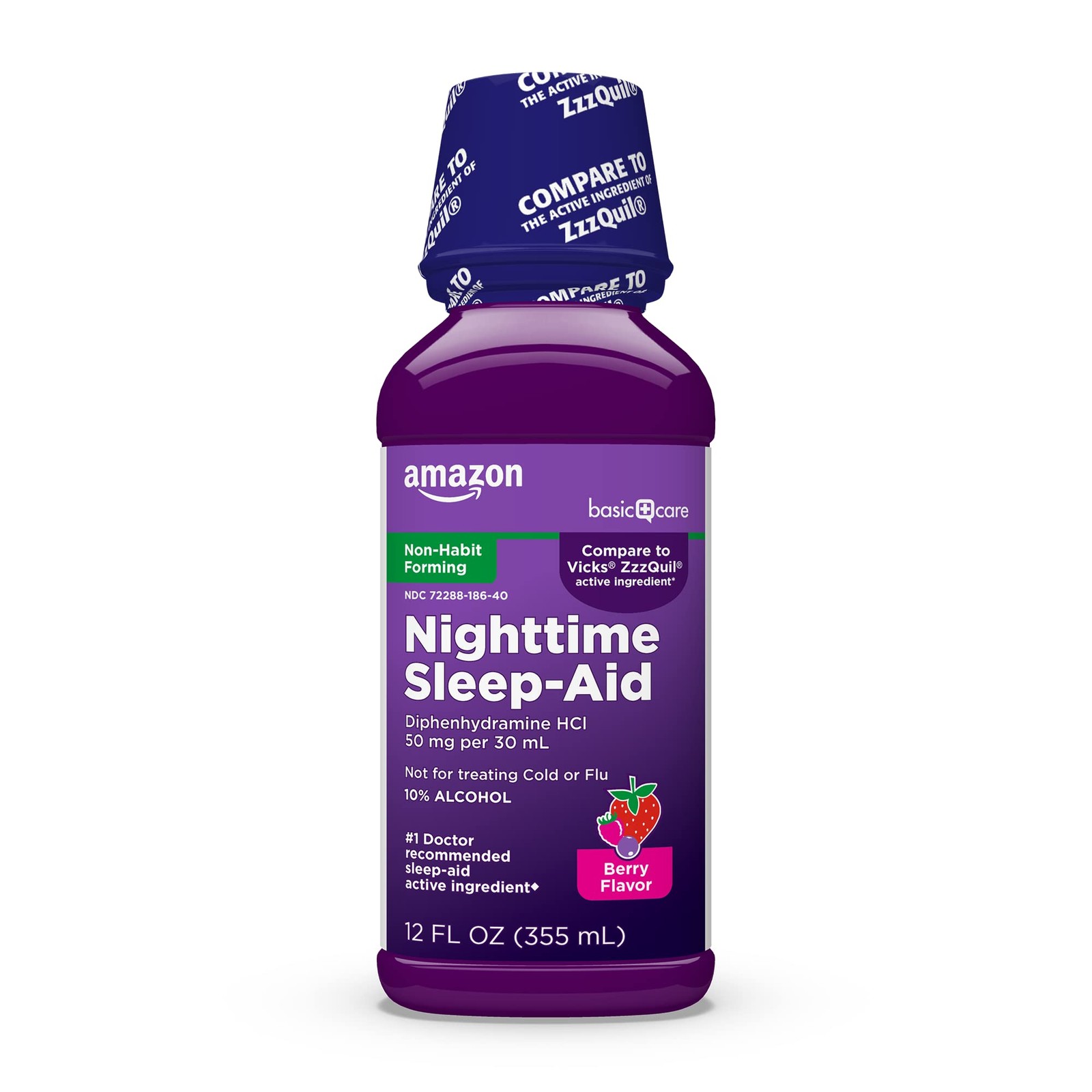 Amazon Basic Care Nighttime Sleep-Aid Liquid for Adults, 12 Fl Oz (Pack of 1)