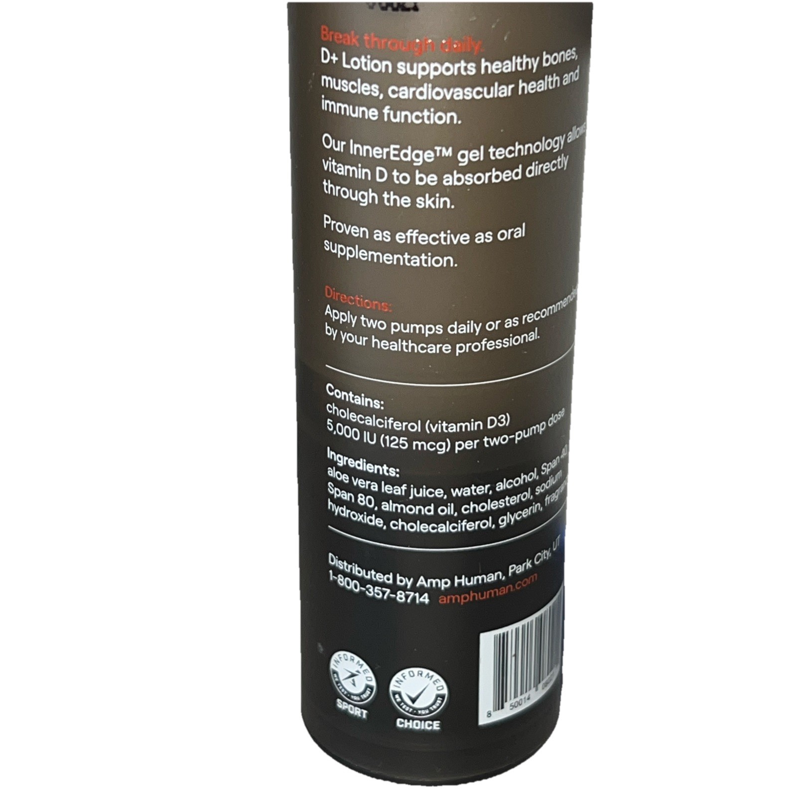AMP HUMAN D+ LOTION 1 Fl Oz Boost Immunity Health Benefits Bones Daily Use New