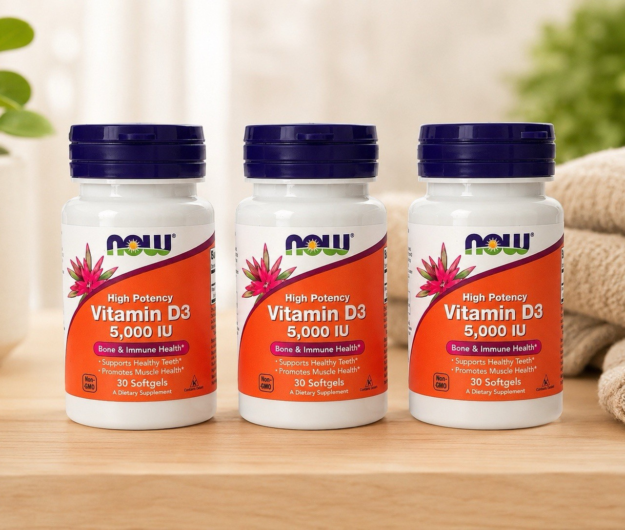 NOW Vitamin D3 5000 IU 30 Softgels (3 Pack) Exp 03/2030