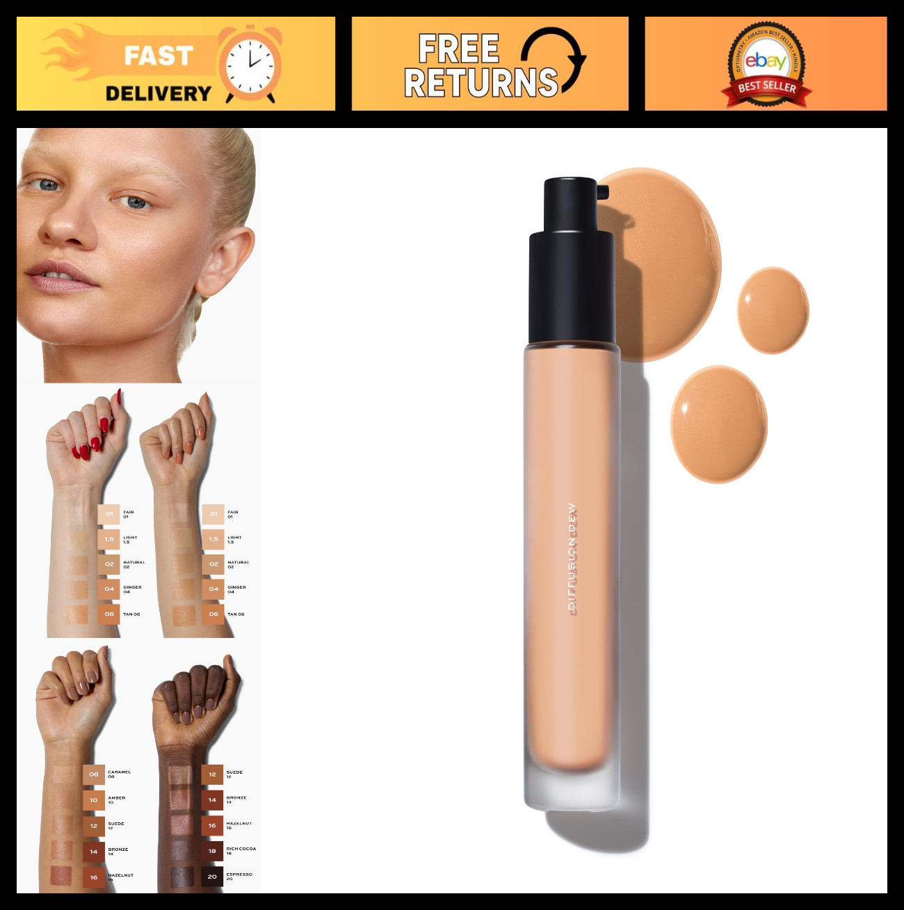 Skin Tint Foundation – Sheer to Medium Coverage, Natural Radiant Finish, Lightwe