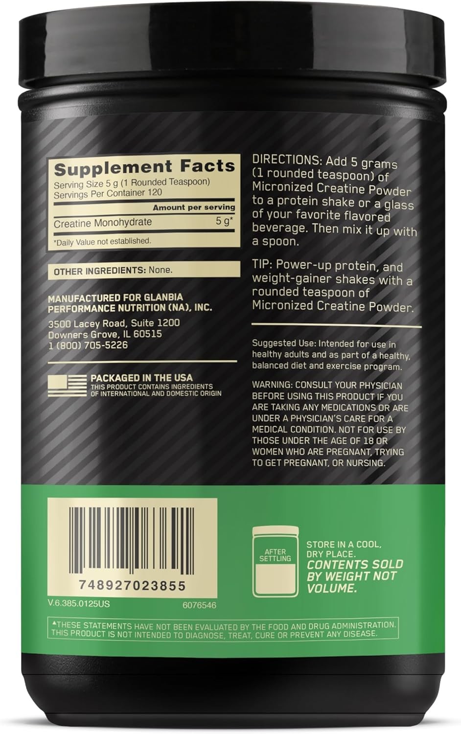 Micronized Creatine Monohydrate Powder, Unflavored, 120 Servings, 600 Grams P…