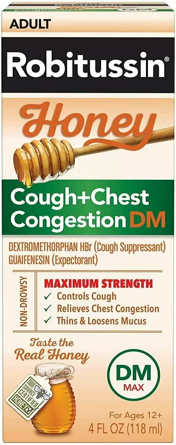 Robitussin Adult Non-Drowsy Cough + Chest Congestion DM Max Honey Flavor 4 Ounce
