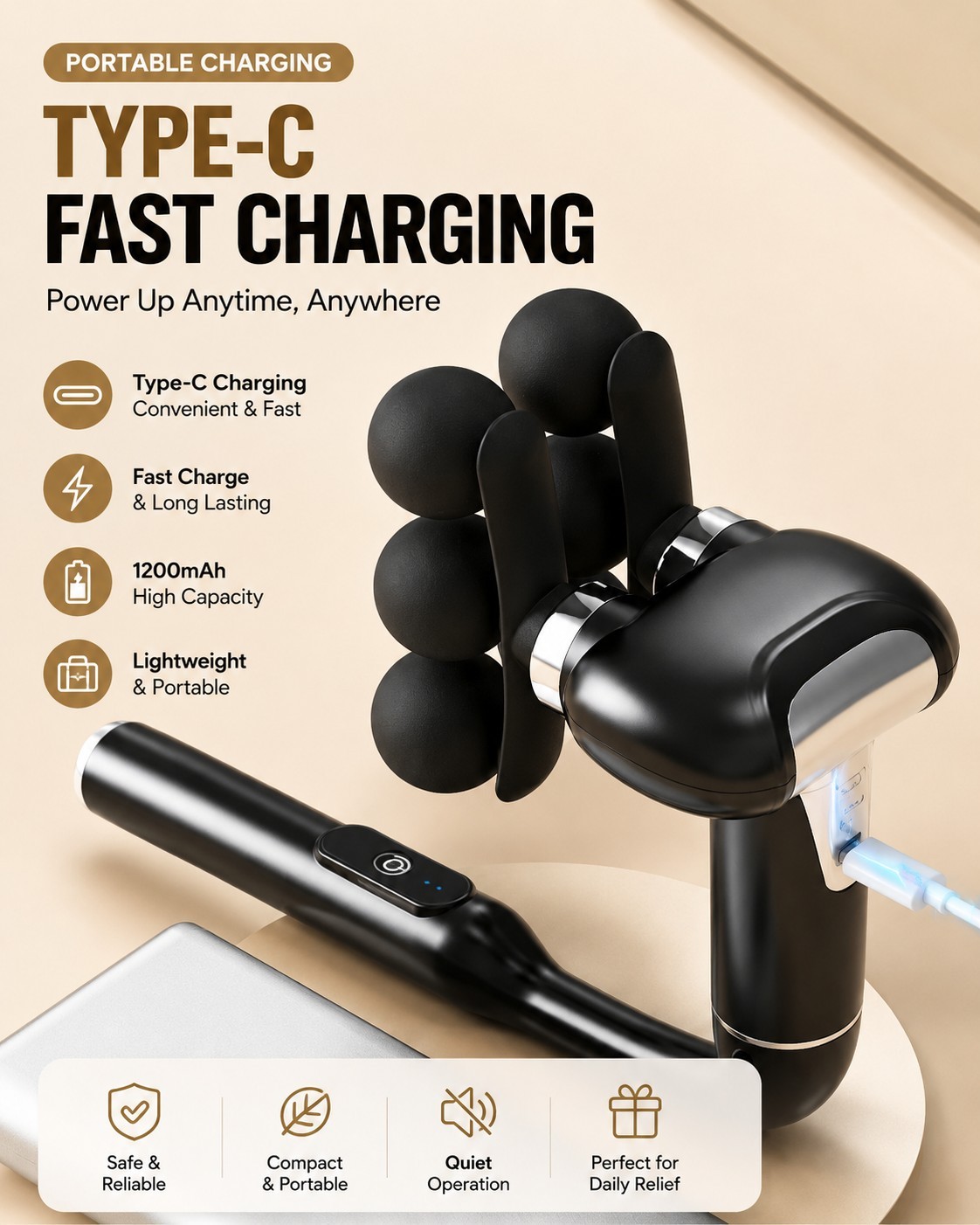 6 Head Massage Gun with Extension Handle, 12MM Massage Gun Deep Tissue, Back
