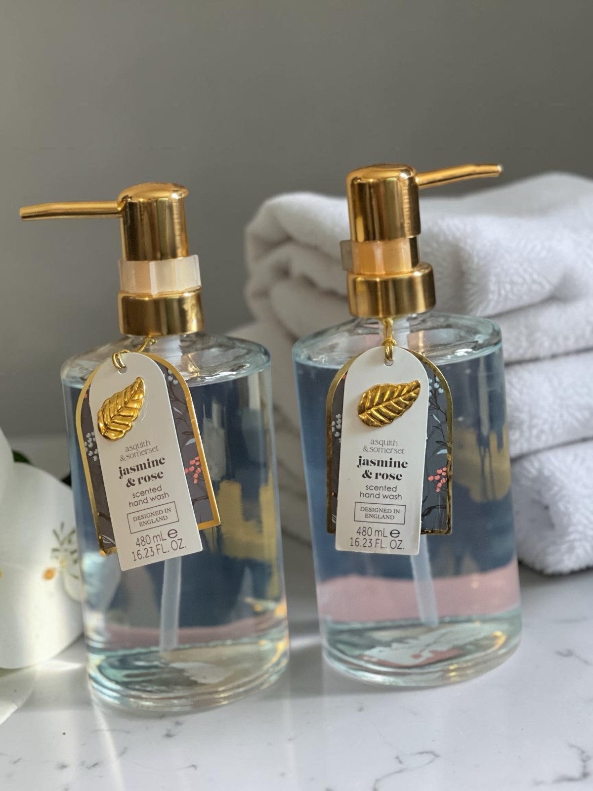 Asquith & Somerset Jasmine & Rose Hand Wash Set of 2 | Glass Bottles | 16.3 oz E