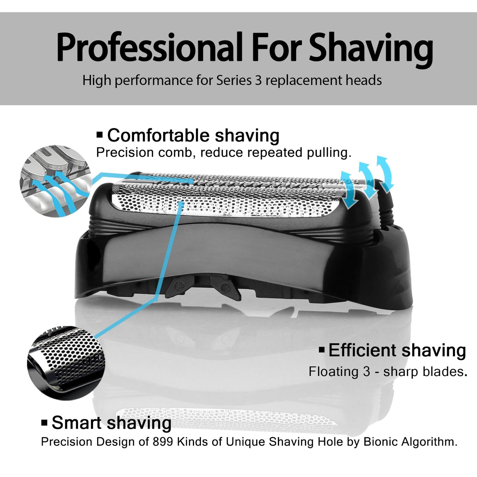 3-Pack Electric Replacement Heads for Braun Series 3 Shavers S3 3040s 3080s