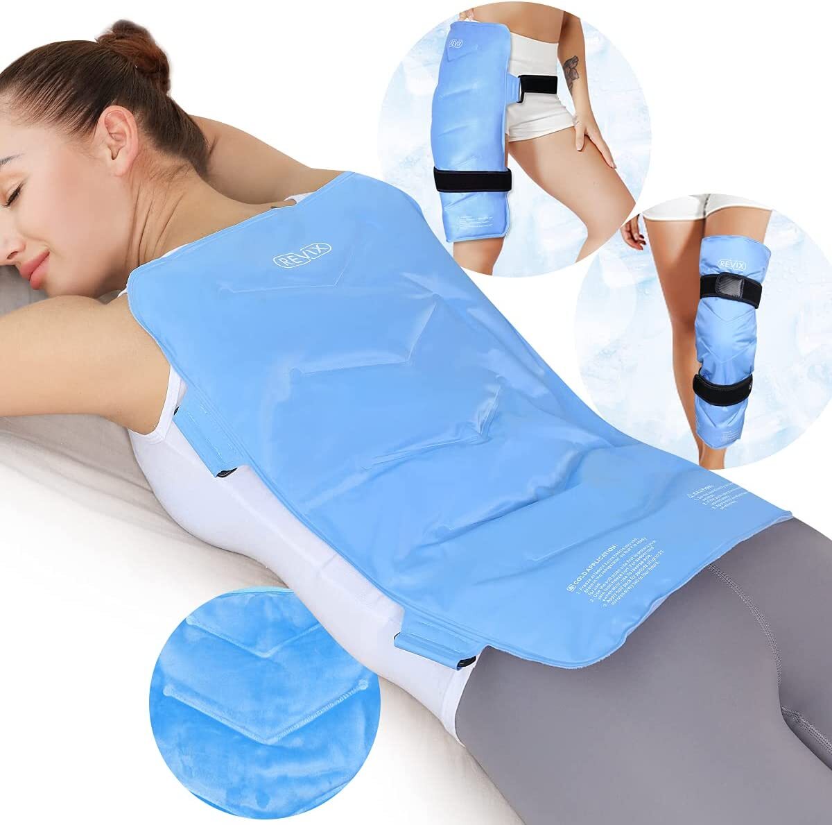 Large Reusable Gel Cold Pack Full Body Back Ice Pack with Strap, Joints Muscles