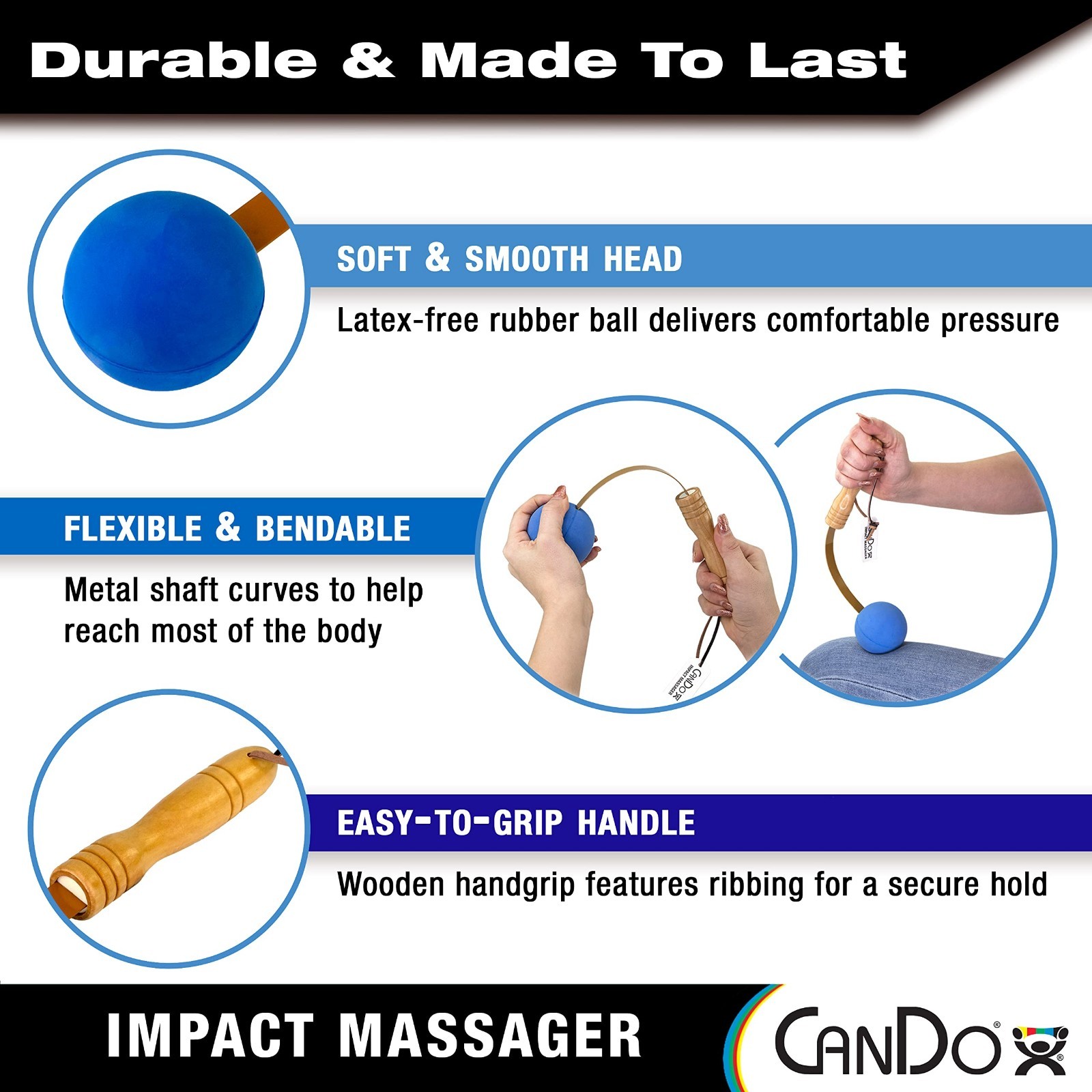 2 Pack Manual Ball Massage Tools – Flexible Stick Massagers for Sore Muscles, Ba