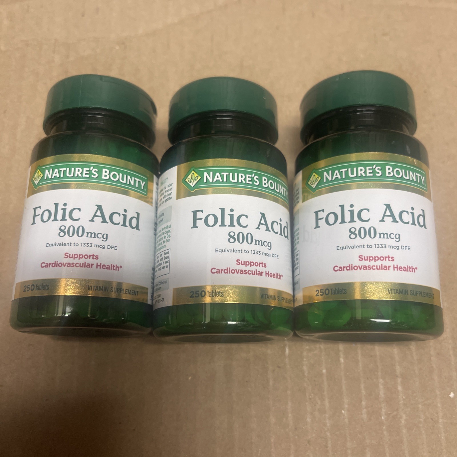 3 X Nature’s Bounty Folic Acid 800 mcg – 250 Tablets Exp: 7/2029