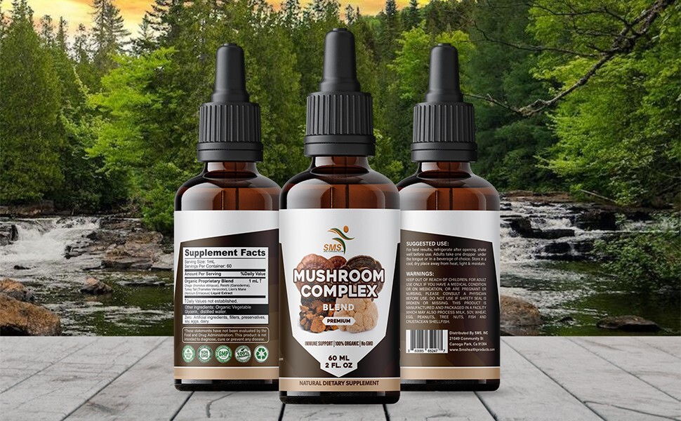 Mushroom Complex Extract Organic Non GMO Tincture Herbal Liquid Drops 2 Fl Oz
