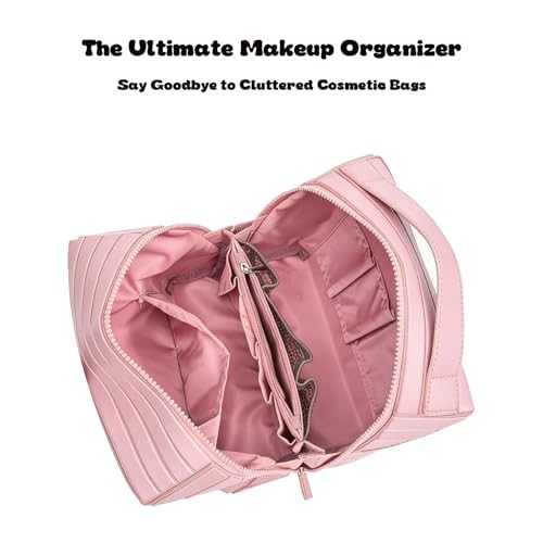 Parallel Travel Makeup Bag,Foldable Makeup 8.46″×5.91″×7.45″ Nude