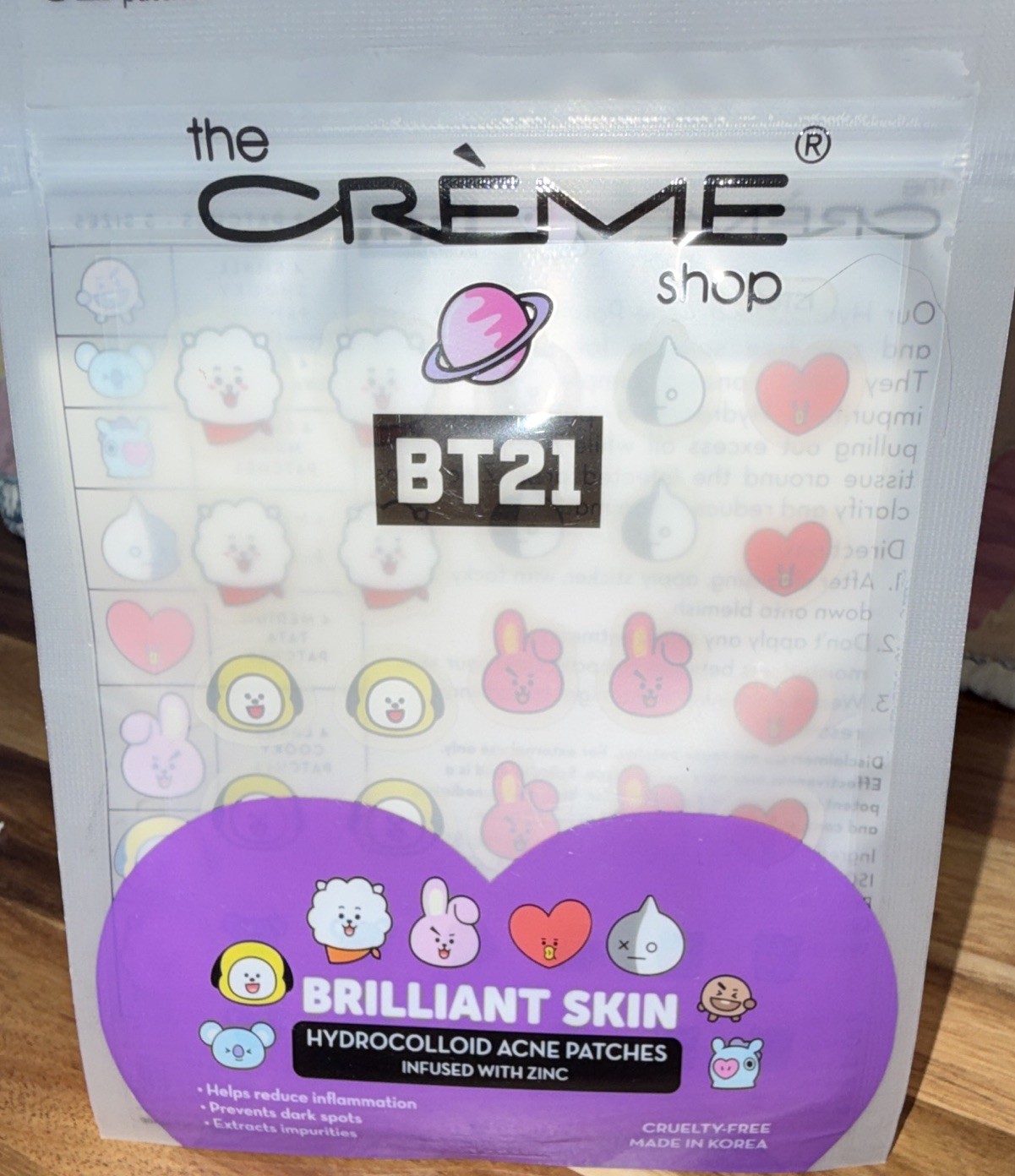 LOT 6-The Crème Shop BT21 Hydrocolloid Acne Patches 32ct w/ Salicylic Acid, Zinc