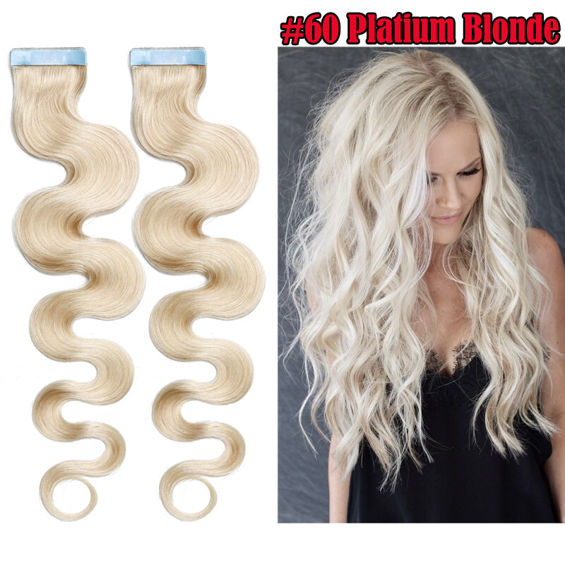Wavy Tape In 100% Real Human Hair Extensions Curly Body Wave Wavy Skin Weft 150g